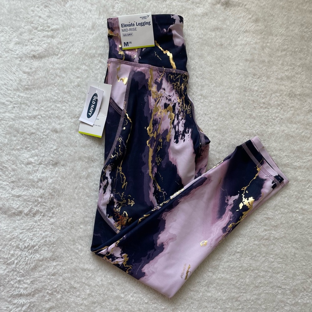 NWT Old Navy Active Powersoft Girls Elevate Leggings Size 8 Medium Purple Marble